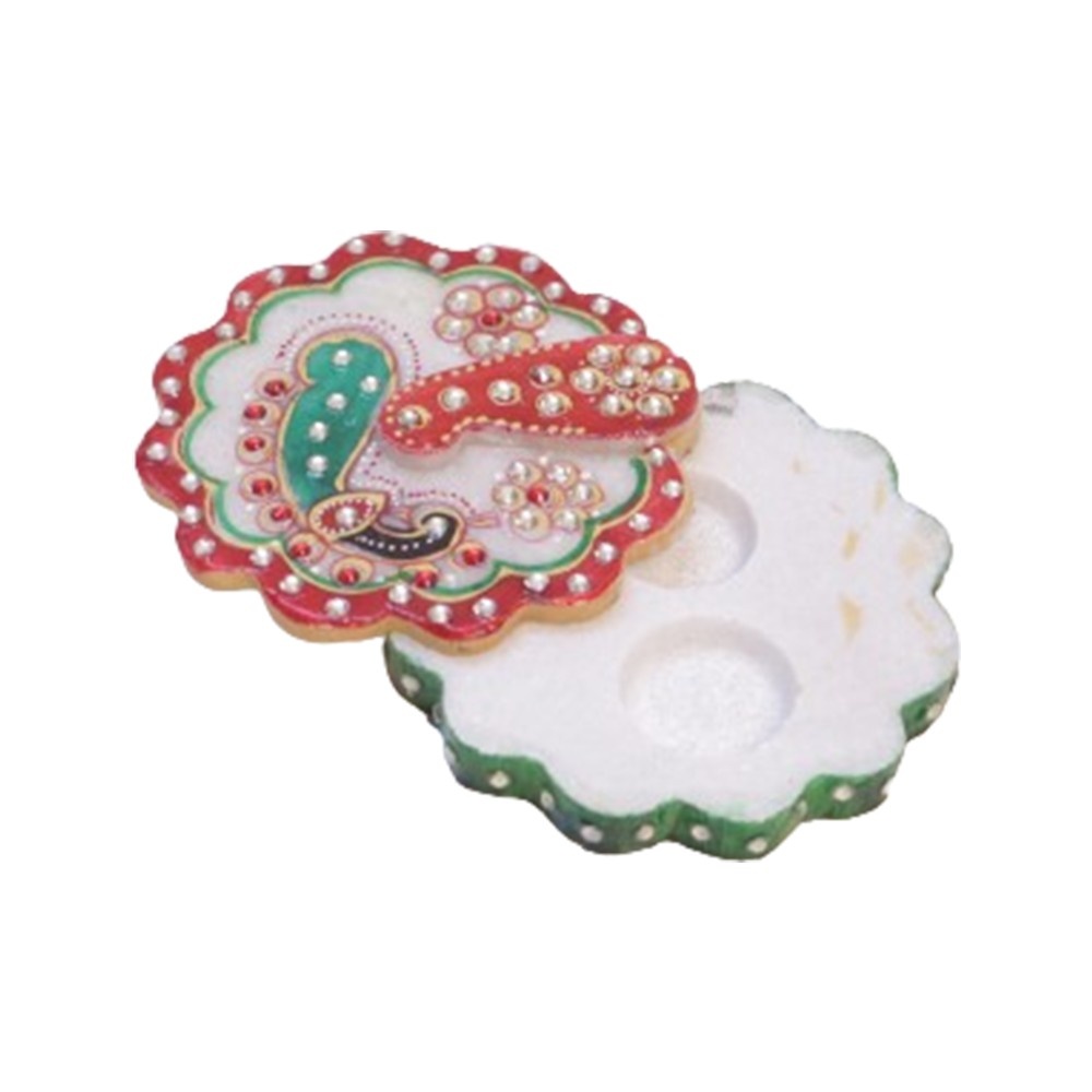 Rajasthani Chopra Marble Rounded for Gift Home Decor with Meenakari Work